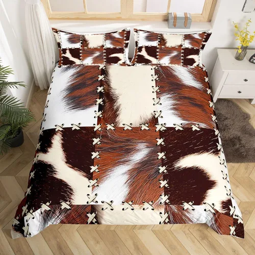 Vista 16 de Juego de ropa de cama con estampado de piel de vaca para niños, juego de funda de edredón con patrón de piel de vaca, juego de funda de edredón