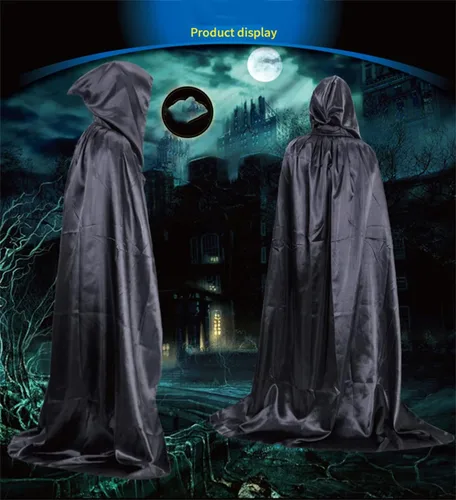Vista 3 de Capa larga de terciopelo con capucha para Halloween Navidad cosplay disfraz de adulto