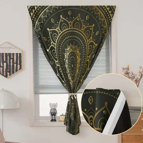 Vista 2 de XISUNYA Anywhere - Cortina opaca portátil, cortinas opacas para puerta de mandala doradas, diseño de figuras tribales circulares, cortinas opacas
