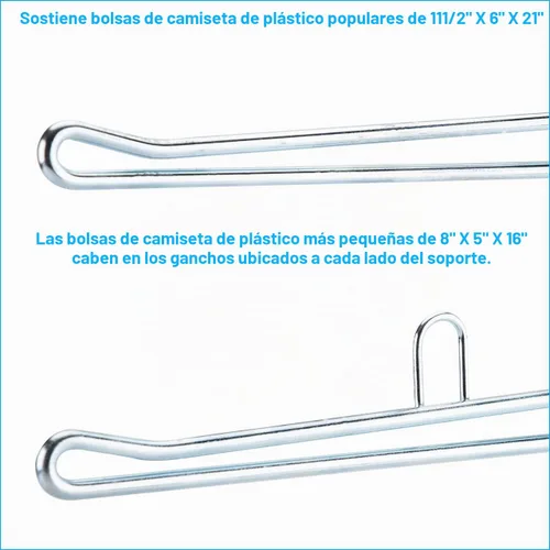 Vista 3 de SSWBasics Soporte para Bolsas de Comestibles de Plástico - Soporte de Chrome Duradero para Fácil Almacenamiento - Se Adapta a Bolsas de 11½"W x 6"D