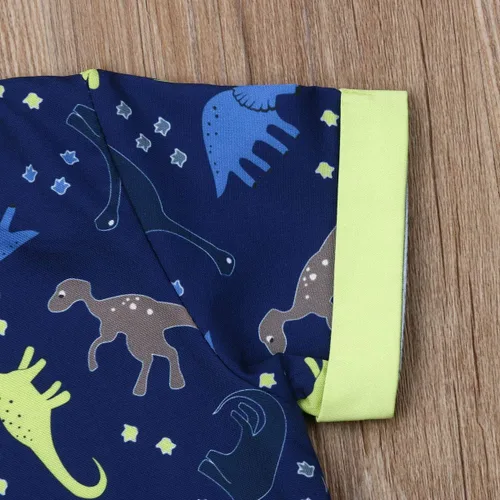 Vista 107 de Conjunto de camisa de manga corta con botones y pantalones cortos casuales con diseño de flamingo, para bebés y niños de 1 a 6 años, atuendos