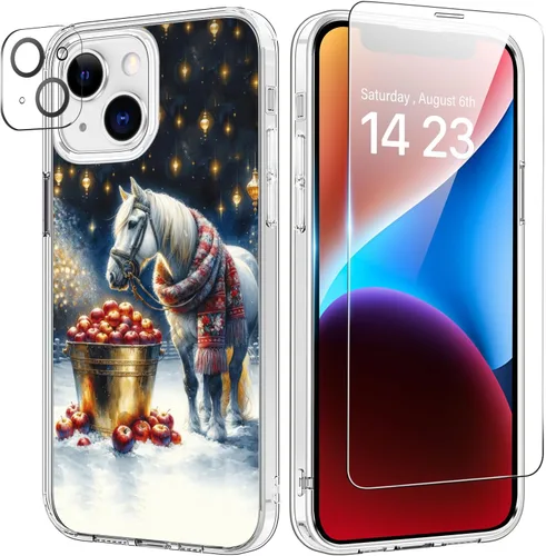 Vista 65 de bicol Funda para iPhone 14 Plus con Protector de Pantalla y Lente de Cámara - Diseños Florales de Moda para Mujeres y Niñas - Funda Transparente