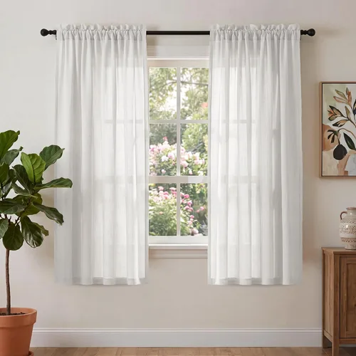 Vista 17 de PrinceDeco - Cortinas de lino de 63 pulgadas de largo para sala de estar, gruesas, de arpillera, con bolsillo para barra, cortinas para ventanas
