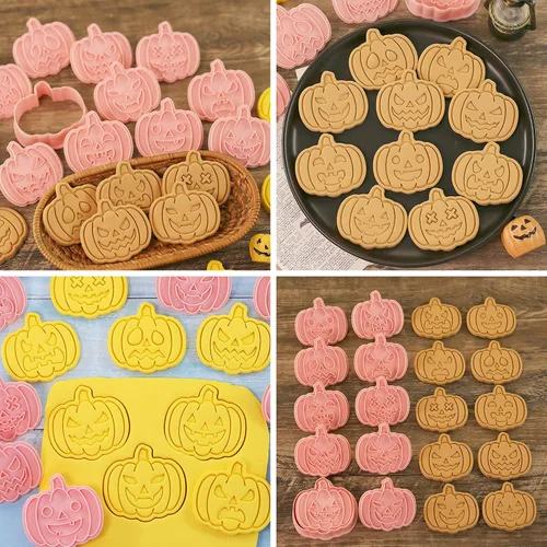 Vista 6 de 10 cortadores de galletas de calabaza de Halloween, sellos de galletas Jack