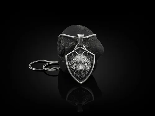 Vista 3 de BySilverStone Jewelry - Collar de plata esterlina hecha a mano de lobo vikingo para hombre, joyería de cabeza de lobo de mitología nórdica, colgante