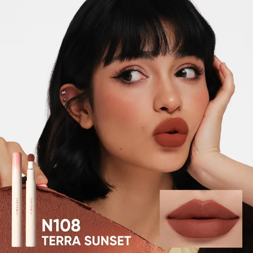 Vista 3 de JUDYDOLL - Lápiz labial para mujer, color rojo mate, larga duración N108 Terra Sunset