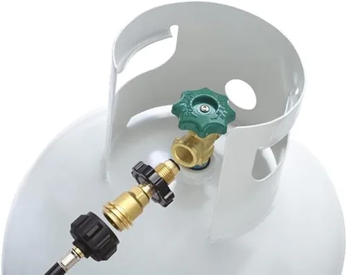 Vista 3 de Latón macizo POL a QCC1/Tipo 1 con llave de ajuste manual, ajuste universal, adaptadores de tanque de propano que se convierte a viejo a nuevo tipo