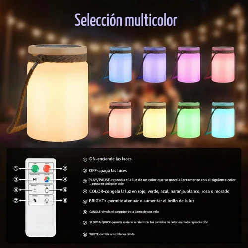 Vista 3 de uuffoo Paquete de 2 lámparas solares de mesa, impermeables, LED, inalámbricas, IP44 RGB y blanco cálido, regulables, para patio, camping