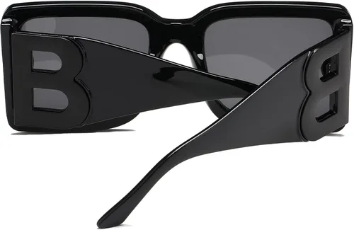 Vista 6 de PORADAY Gafas de sol cuadradas grandes de moda para mujeres y hombres marco grueso negro de moda gafas de sol de diseñador de lujo marco grande