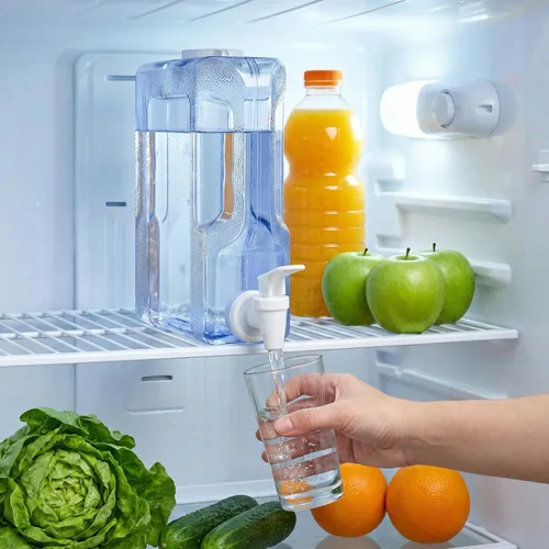 Vista 2 de Funnymoom 6 dispensadores de bebidas para refrigerador, refrigerador, botella dispensadora de agua reutilizable de plástico con espita para fiestas