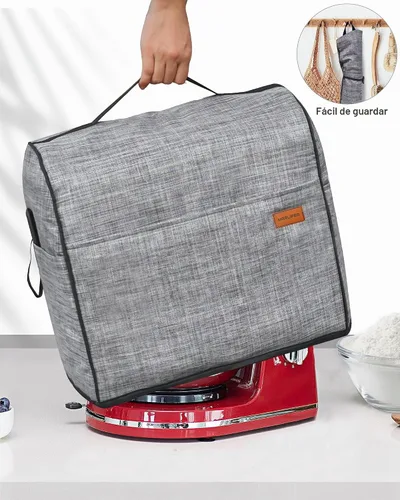 Vista 5 de Cubierta para batidora de pie compatible con accesorios KitchenAid de 4.5 a 5 cuartos de galón, color gris