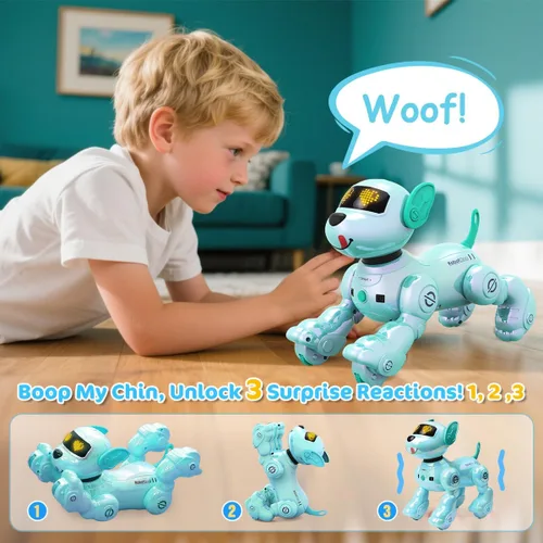 Vista 5 de VATOS Nuevo Robot Perro Inteligente con Control Remoto para Niños, 17 Funciones Interactivas Divertidas Inteligente Programable Cachorro Robótico
