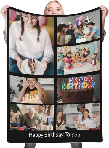 Vista 8 de Regalos de cumpleaños personalizados, manta personalizada con mis propias fotos para mujeres, hombres, mamá, papá