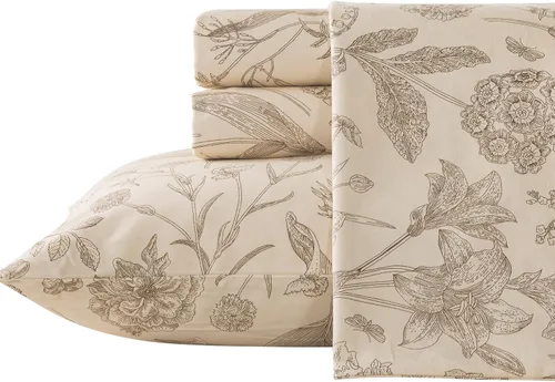 Vista 36 de Zusbest Juego de sábanas florales de 100 % algodón percal, color naranja y amarillo, juego de sábanas suaves y transpirables con diseño botánico