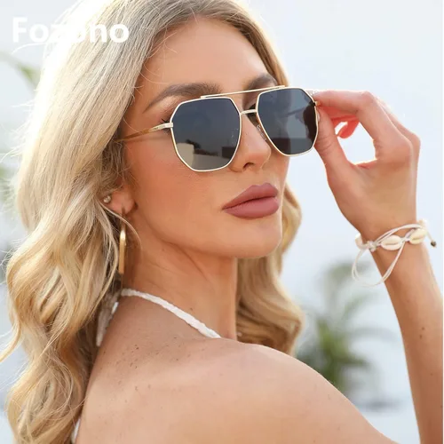 Vista 2 de Fozono Square Polarized Sunglasses for Women and Men Polygon Mirrored Lens Trendy Sunglasses
