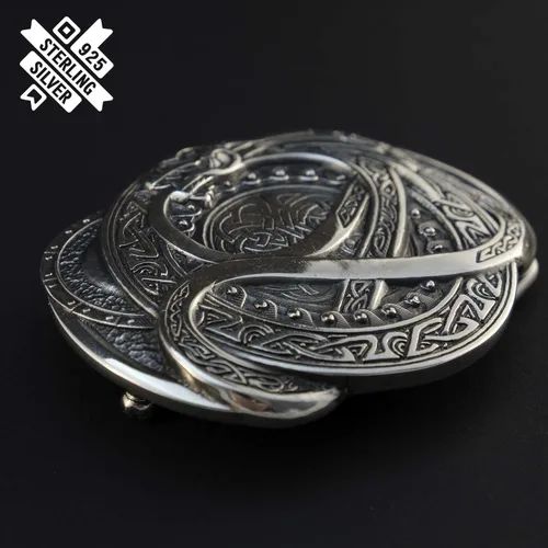 Vista 4 de Hebilla de cinturón Jormungand de plata, antiguo dragón escandinavo nórdico Jormungandr Ouroboros hebilla de cinturón de plata esterlina 925 maciza