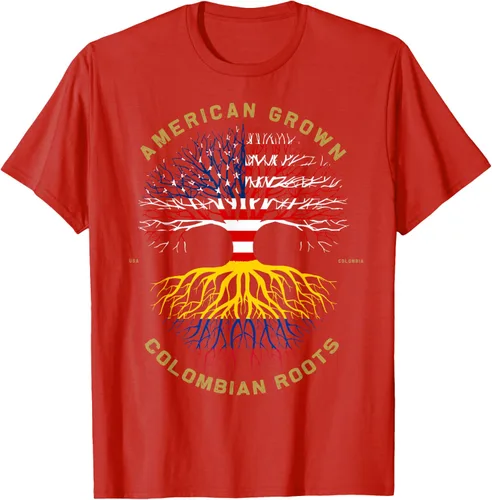 Vista 101 de Camiseta de regalo con la bandera de Estados Unidos con árbol de raíces colombianas
