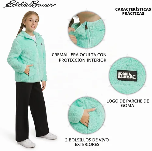 Vista 5 de Eddie Bauer Chaqueta con capucha de sherpa de imitación de pelo alto Quest para niñas Verde azulado