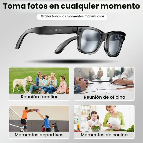Vista 4 de AI Gafas Inteligentes, Gafas con Cámara Anti-Sacudida de 800W con Grabación de Video y Micrófono Dual, Interpretación Simultánea/Identificación