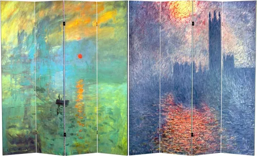 Vista 11 de Red Lantern Pantalla plegable de lona de Van Gogh de doble cara, flores de almendra/campo de trigo, 3 pies de corto - 3 paneles