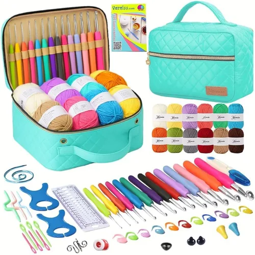 Vista 8 de Juegos de ganchillo Yarniss con hilo, 1120 yardas de carretes de hilo de ganchillo suave, 10 tamaños de ganchos de ganchillo ergonómicos con bolsa