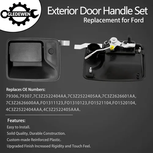Vista 3 de Juego de manijas de puerta exterior (4 unidades), compatible con Ford F-250 Plástico negro