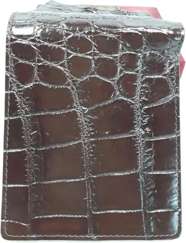 Vista 2 de Auténtico M piel de cocodrilo para hombre Bifold Backbone cuero marrón oscuro cartera