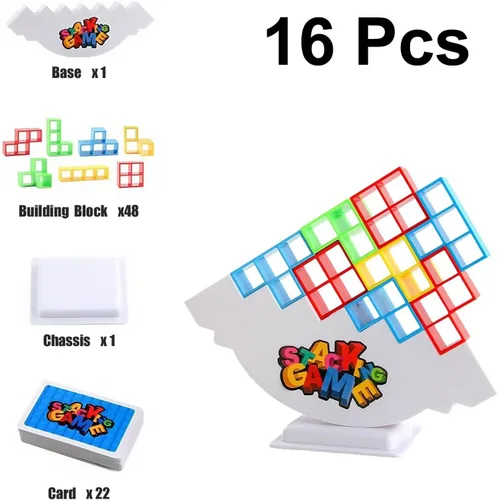 Vista 5 de Juego de Bloques de Equilibrio y Apilamiento de Ataque, Juegos de Mesa para 2 Jugadores+ Juegos Familiares, Juego de Fiesta de Viaje Familiar
