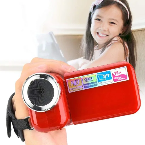 Vista 4 de Videocámara de video, 2 pulgadas TFT LCD Sceen Vlogging grabadora HD digital 16X Zoom videocámara juguete con micro USB para regalo de niños (rojo)