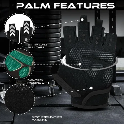Vista 7 de BEAST RAGE Guantes de entrenamiento para hombres y mujeres, guantes de gimnasio sin dedos con protección de la palma, transpirables y ligeros
