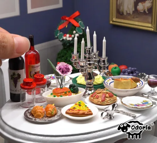 Vista 9 de Odoria Juego de té de porcelana en miniatura 1/12, 8 piezas, accesorios de decoración de casa de muñecas