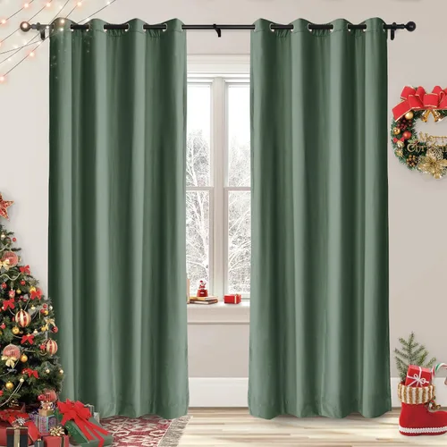 Vista 19 de Frelement Cortinas de Navidad de terciopelo afelpado para sala de estar, cortinas de oscurecimiento con ojales en la parte superior, cortinas