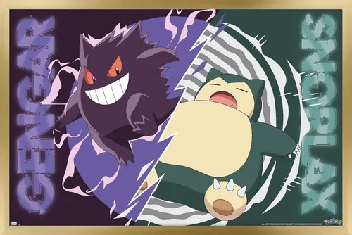 Vista 14 de Trends International Pokémon - Póster de pared de batalla de Gengar Snorlax, 22.4 pulgadas de largo x 14.7 pulgadas, versión enmarcada de madera