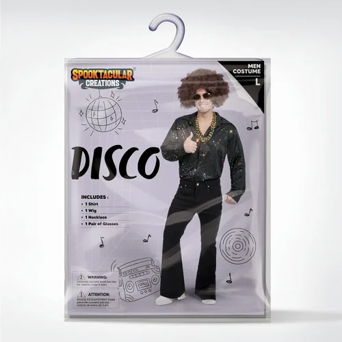 Vista 5 de Spooktacular Creations - Juego de camisa de discoteca para hombre, con peluca, gafas, collar, accesorios