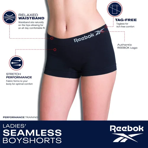 Vista 3 de Reebok Ropa interior para mujer pantalones cortos sin costuras de longitud media paquete de 2