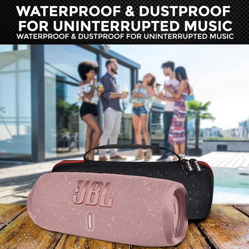 Vista 2 de JBL Charge 5 - Paquete de altavoz portátil Bluetooth inalámbrico impermeable con estuche rígido portátil y protector Boomph - Rosa