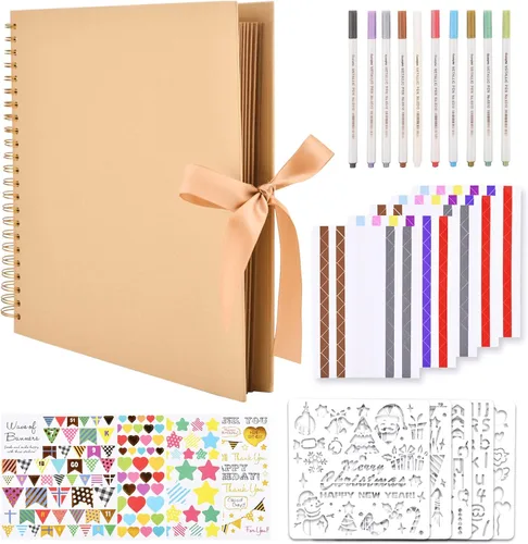Vista 21 de GOTIDEAL Álbum de recortes de 7 x 7 pulgadas con marcadores metálicos, 40 páginas, álbumes de fotos de papel kraft para bodas y aniversarios