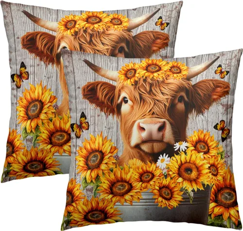Vista 31 de Giwawa Juego de 2 fundas de almohada decorativas con diseño floral de girasol de 16 x 16 pulgadas, fundas de cojín decorativas para el hogar, sofá