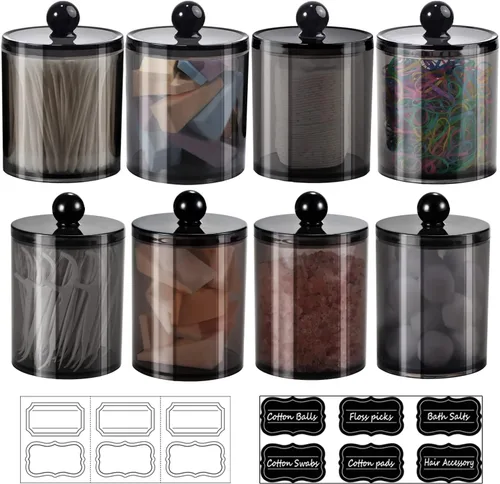 Vista 12 de SheeChung Paquete de 2 tarros pequeños de plástico transparente para boticario de 10 onzas – Soporte dispensador Qtip para almacenamiento de tocador