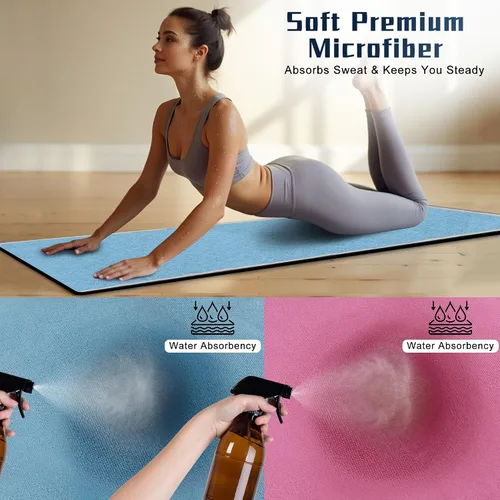 Vista 3 de Toalla de yoga caliente antideslizante, paquete de 2 toallas de yoga gruesas y suaves, absorbentes del sudor, con punto de agarre, 72 x 26 pulgadas