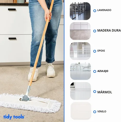 Vista 7 de Trapeador de polvo y barredora comercial de algodón de 18 pulgadas Extendable Metal Handle For Hardwood, Tile, Vinyl & Concrete. Reusable Dry Mop.