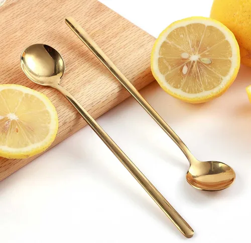 Vista 6 de 4 piezas de cucharas de café/té de 17 cm con mango largo, doradas, para té helado, espresso, cucharas largas de acero inoxidable para remover