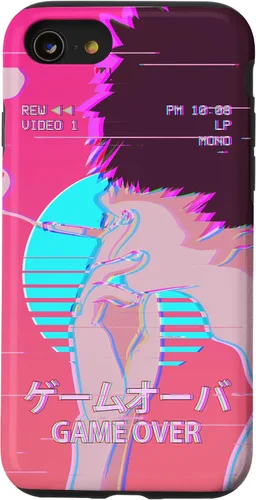 Vista 18 de Funda retro para iPhone 16 Vaporwave Aesthetic Emo Anime Boy Sad Game Over Lofi