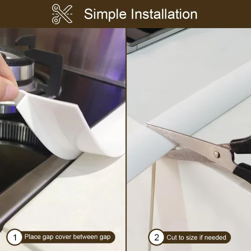 Vista 7 de Fundas de silicona para huecos para encimera de cocina, resistentes al calor, no pegajosas, sellos de relleno entre encimera, estufa, horno, Blanco