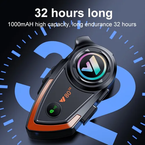 Vista 6 de Casco de motocicleta Bluetooth 1,640.4 ft 2 riders casco Bluetooth intercomunicador auriculares con CVC ruido calidad sonido altavoces sistemas