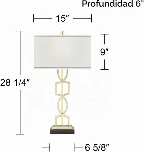 Vista 4 de 360 Lighting Evan - Juego de 2 lámparas de mesa modernas de 28 1/4 pulgadas de alto, marco geométrico de metal dorado, pantalla rectangular curvada