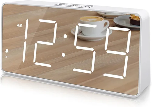 Vista 10 de Peakeep Reloj digital, reloj despertador alimentado por batería para dormitorios, esfera de espejo, números grandes, 6 atenuadores para personas