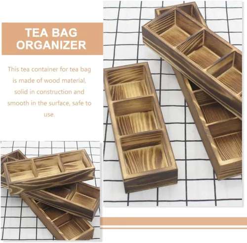Vista 3 de Wooden Tea Bag Organizer Box with 3 Compartments for Countertop Storage