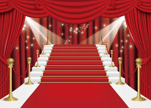 Vista 5 de INRUI Cortina roja para fotografía de escenario, alfombra roja, estrellas, celebridad, fiesta, telón de fondo (7 x 5 pies)
