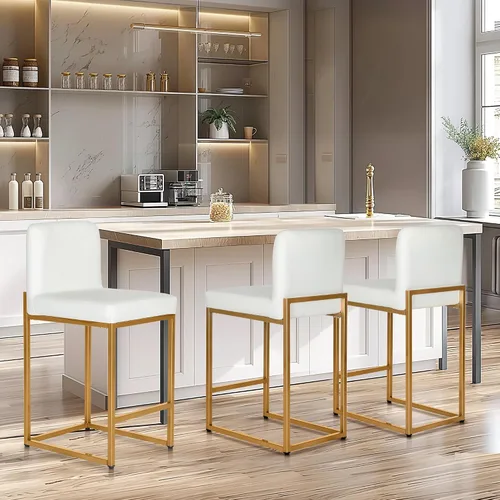 Vista 20 de Sophia & William Taburete de bar negro, altura de mostrador de 24 pulgadas con respaldo, sillas de bar modernas de piel sintética para cocina, 1